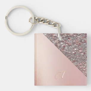 Elegant Rose Gold Monogram Button Keychain