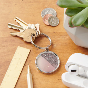 Elegant Rose Gold Monogram Button Keychain
