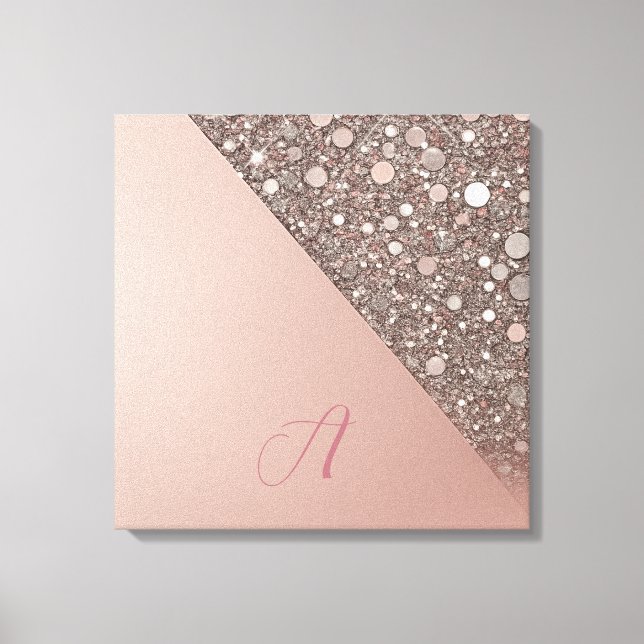 Elegant Rose Gold Monogram Canvas Print (Front)