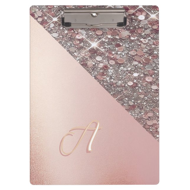 Elegant Rose Gold Monogram Clipboard (Front)