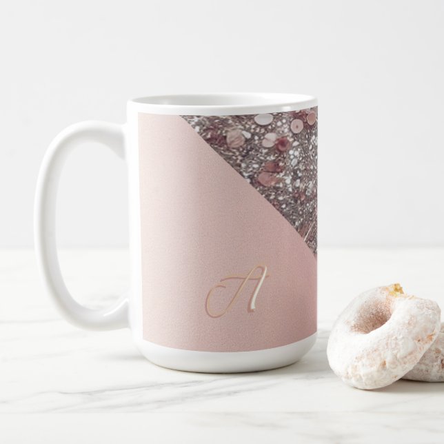 Elegant Rose Gold Monogram Coffee Mug (With Donut)