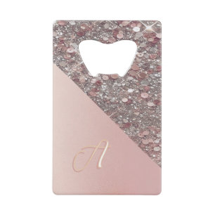 Elegant Rose Gold Monogram Credit Card Bottle Opener