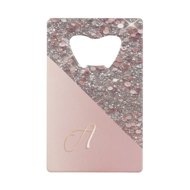 Elegant Rose Gold Monogram Credit Card Bottle Opener (Front)