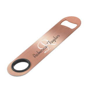 Elegant Rose Gold Monogram Custom Bottle Opener Bar Key