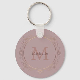 Elegant Rose Gold Monogram custom Template Keychain