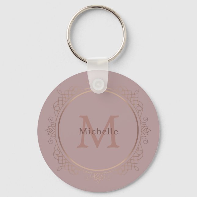 Elegant Rose Gold Monogram custom Template Keychain (Front)