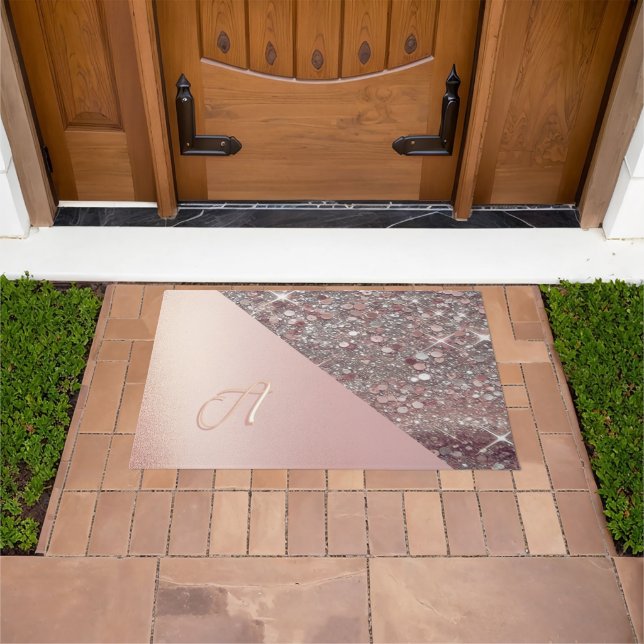  Elegant Rose Gold Monogram Doormat (Outdoor)