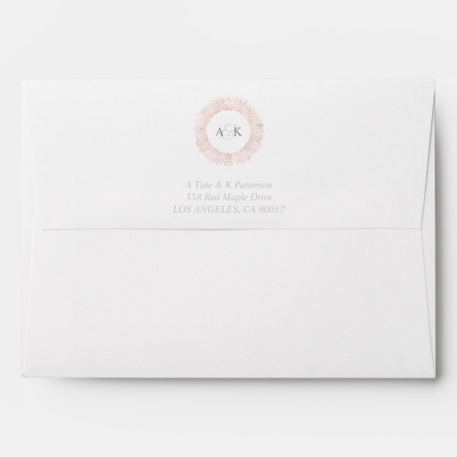 Elegant rose gold monogram envelope grey lining (Back (Top Flap))