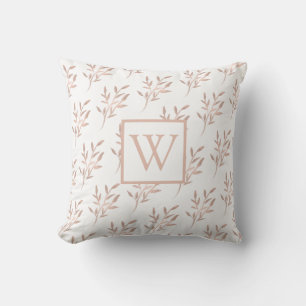 Elegant Rose Gold Monogram Foliage  Throw Pillow