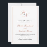 Elegant Rose Gold Monogram Formal Wedding Save The Date<br><div class="desc">Traditional and classy wedding save the date card featuring a simple design with your two initial monogram and your names in an elegant faux rose gold calligraphy inside of a thin border.  This classic design is perfect for a formal wedding in the fall / autumn.</div>