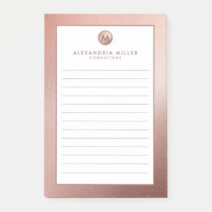 Elegant Rose Gold Monogram Lined Post-it Notes