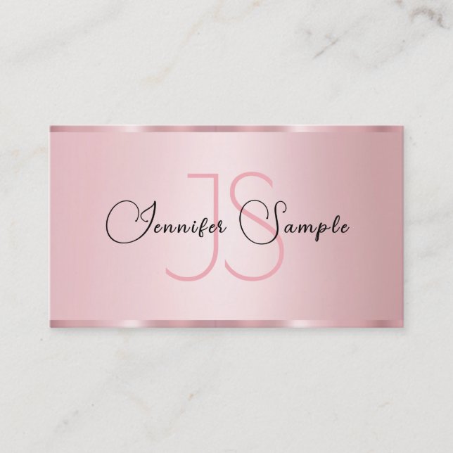 Elegant Rose Gold Monogram Modern Typography Business Card (Front)