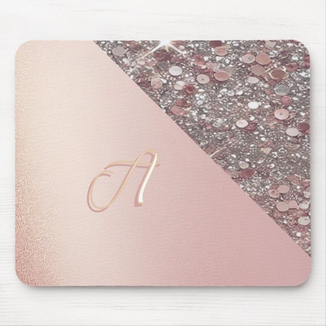 Elegant Rose Gold Monogram Mouse Pad (Front)