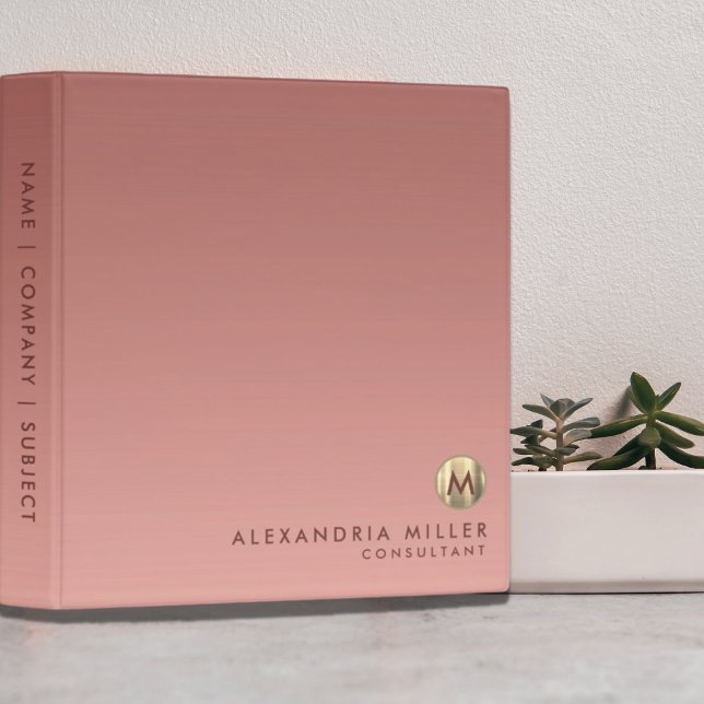 Elegant Rose Gold Monogram Office School Binder (Creator Uploaded)