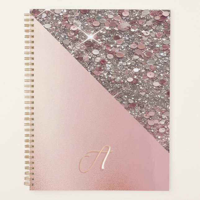 Elegant Rose Gold Monogram Planner (Front)