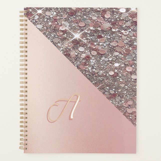 Elegant Rose Gold Monogram Planner (Front)