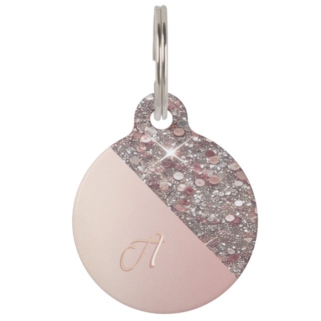 Elegant Rose Gold Monogram Round Pet Tag (Front)