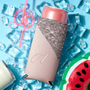 Elegant Rose Gold Monogram Seltzer Can Cooler