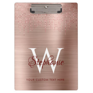 Elegant Rose Gold Monogram Sparkle Clipboard