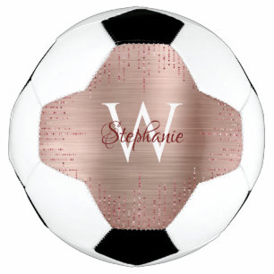 Elegant Rose Gold Monogram Sparkle Soccer Ball