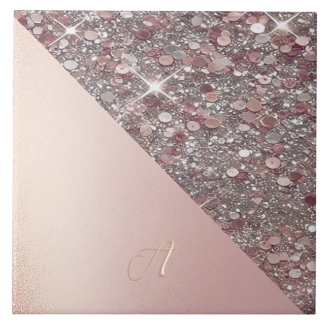 Elegant Rose Gold Monogram Tile (Front)