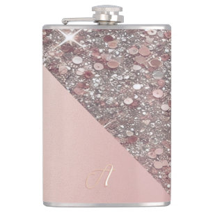 Elegant Rose Gold Monogram Vinyl Wrapped Flask