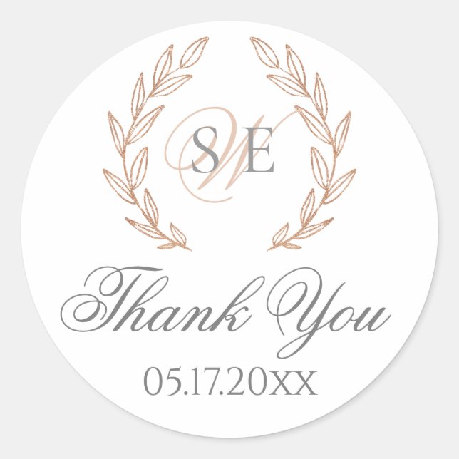 Elegant Rose Gold Monogram Wedding Sticker (Front)