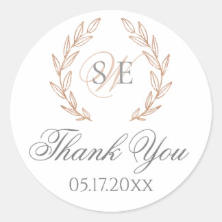 Elegant Rose Gold Monogram Wedding Sticker
