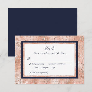 Elegant Rose Gold Navy Blue Script Wedding RSVP Card