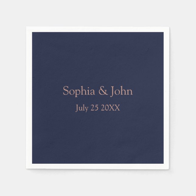 Elegant Rose Gold Navy Blue Wedding Paper Napkin (Front)