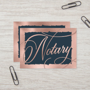 Elegant Rose Gold & Navy Notary Loan Agent Business Card