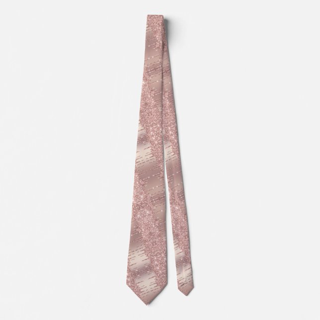 Elegant Rose Gold Neck Tie Blush Glitter Drips (Front)