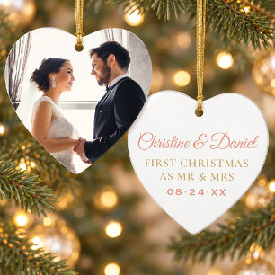 Elegant Rose Gold Newlyweds Wedding Photo Ornament