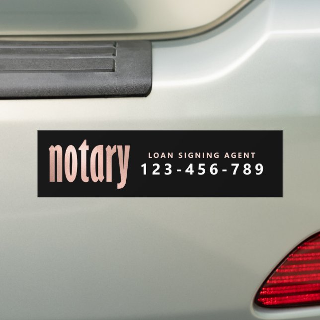 Elegant Rose Gold Notary Loan Agent   Bumper Sticker (On Car)