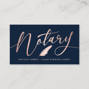 Elegant Rose Gold Notary Loan Agent  Business Card