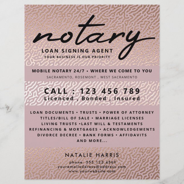 Elegant Rose Gold Notary Loan Agent Flyer (Front)
