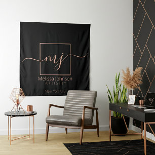 Elegant Rose Gold on Black Tapestry