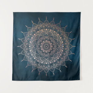 Elegant Rose Gold on Teal Floral Henna Mandala Tapestry