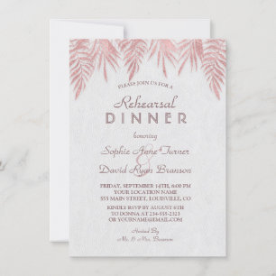 Elegant Rose Gold Palm Leaves Rehearsal Dinner Invitation