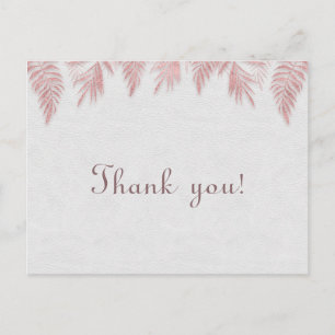 Elegant Rose Gold Palm Leaves Wedding Thank you Postcard