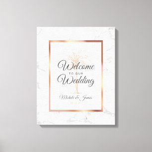 Elegant Rose Gold Palm Tree Marble Wedding Welcome Canvas Print