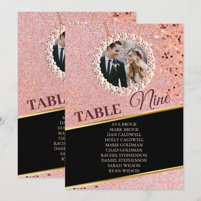 Elegant Rose Gold Photo Seating Chart Card (Front/Back)