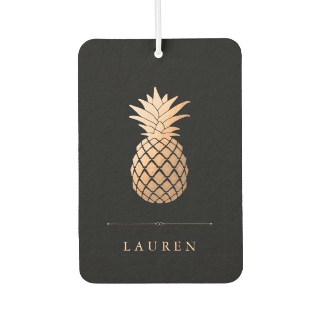 Elegant Rose Gold Pineapple on Black Air Freshener (Front)