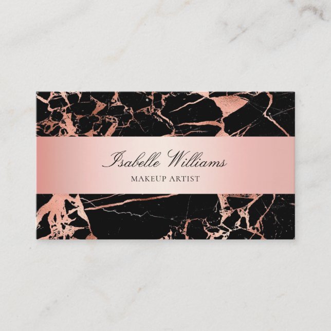 Elegant Rose Gold Pink Black Marble Agate Business Card (Front)