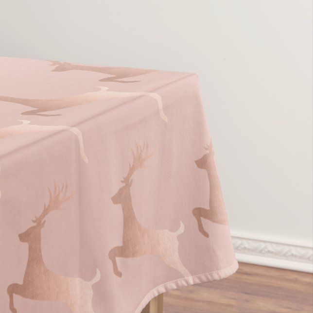 Elegant Rose Gold Pink Christmas Reindeer Pattern Tablecloth (In Situ)