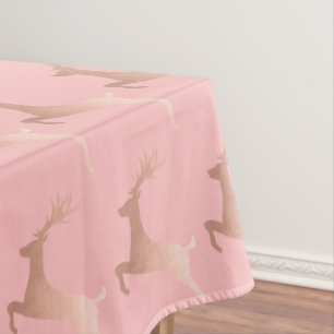 Elegant Rose Gold Pink Christmas Reindeer Pattern Tablecloth