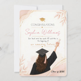 Elegant Rose Gold & Pink Floral Graduation card