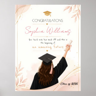 Elegant Rose Gold & Pink Floral Graduation card Poster
