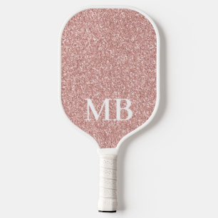 Elegant Rose Gold Pink Glitter 2 Initial Monogram Pickleball Paddle