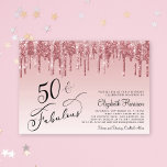 Elegant Rose Gold Pink Glitter 50th Birthday Party Invitation<br><div class="desc">Elegant and chic 50th birthday party invitation featuring "50 & Fabulous" written in stylish calligraphy script on a pink ombre background,  with pink and rose gold faux glitter dripping from the top.</div>